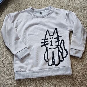 Womens Cream Pullover Sweatshirt with Black Cat Graphic